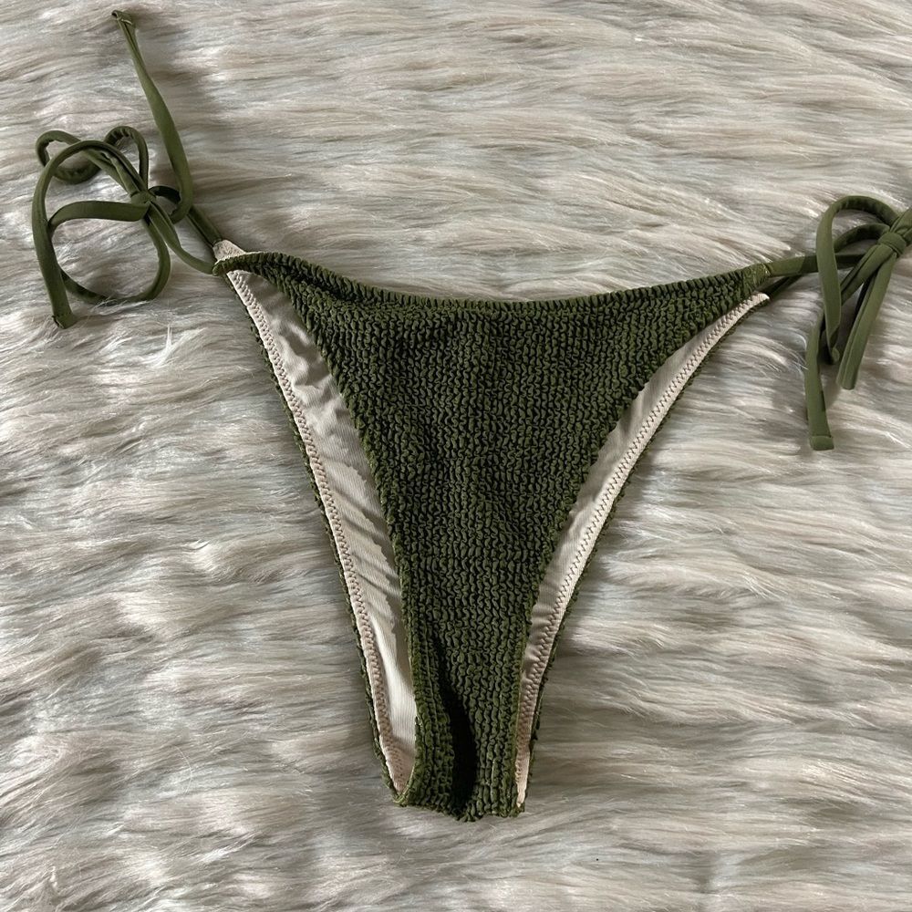 wild fable Olive Green Textured Tie-Side Bikini Bottoms